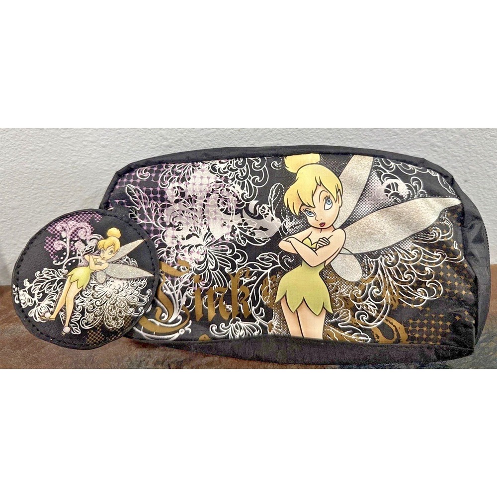 Vintage Disney Tinker Bell Makeup Cosmetic Bag w/ Attached Mirror NWT Zip Pouch